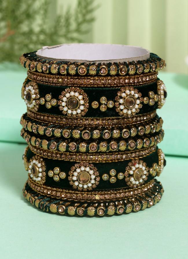   Wedding Wear  Green Color Velvet Work Bangle Set:-2.4,2.6,2.8